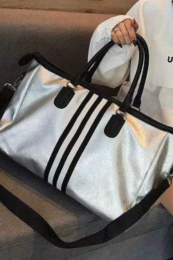 Large Capacity Black Striped Solid Durable Tote Handbag