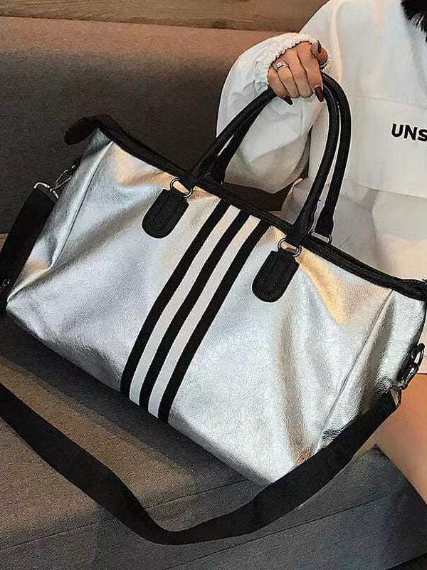 Large Capacity Black Striped Solid Durable Tote Handbag