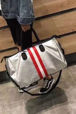 Large Capacity Black Striped Solid Durable Tote Handbag