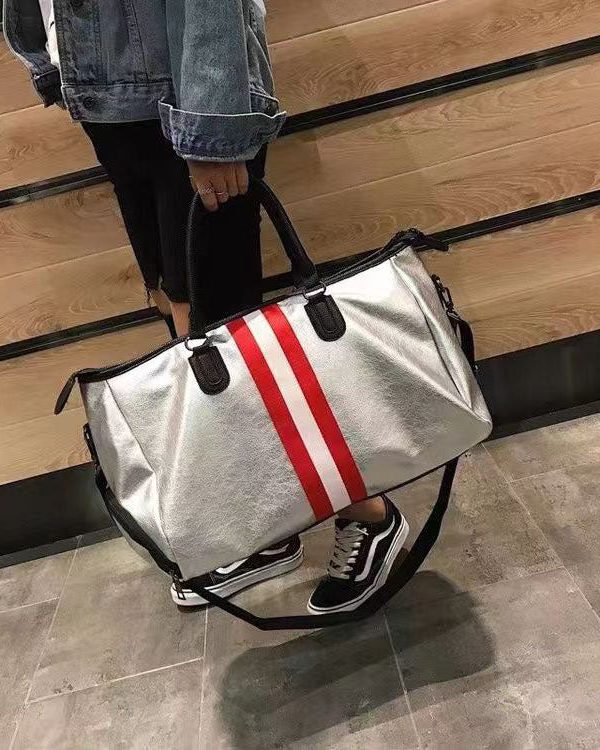 Large Capacity Black Striped Solid Durable Tote Handbag