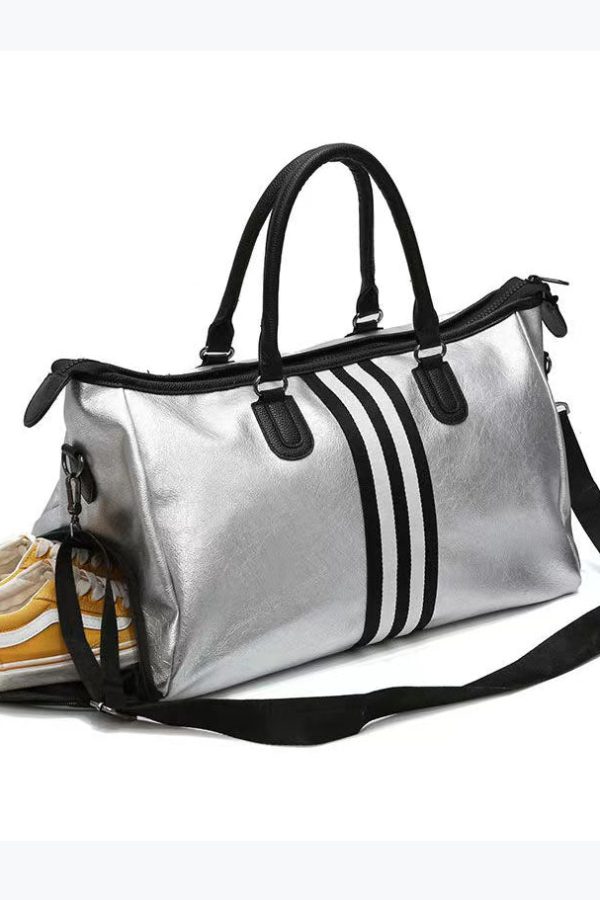 Large Capacity Black Striped Solid Durable Tote Handbag