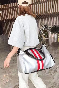 Large Capacity Black Striped Solid Durable Tote Handbag