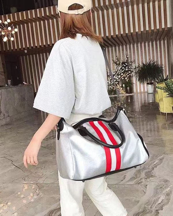 Large Capacity Black Striped Solid Durable Tote Handbag