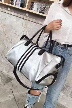 Large Capacity Black Striped Solid Durable Tote Handbag