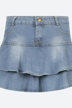 Layered Ruffled Denim Mini Skirt