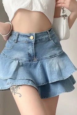 Layered Ruffled Denim Mini Skirt