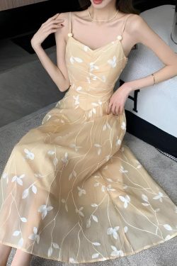 Leaves Mesh Midi Dress