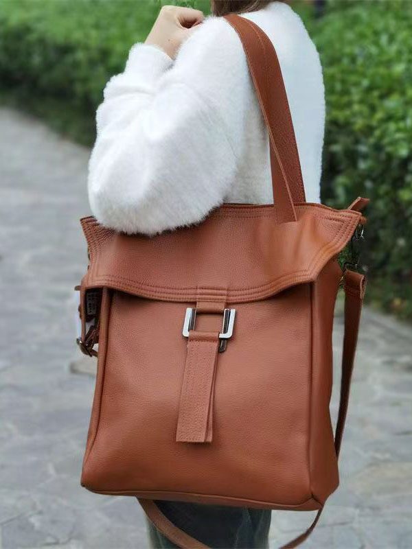 Leisure Brown Calf Leather Large Capacity Satchel Bag Handbag