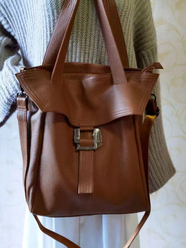 Leisure Brown Calf Leather Large Capacity Satchel Bag Handbag