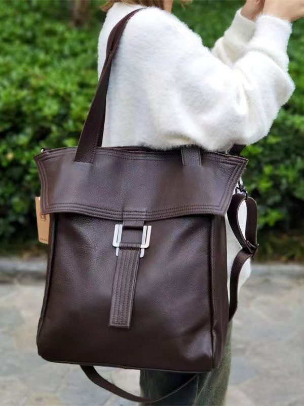 Leisure Brown Calf Leather Large Capacity Satchel Bag Handbag
