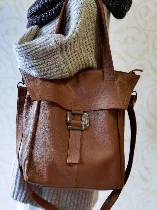 Leisure Brown Calf Leather Large Capacity Satchel Bag Handbag
