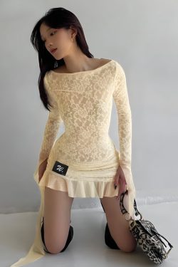 Lemon Lace Backless Mini Dress