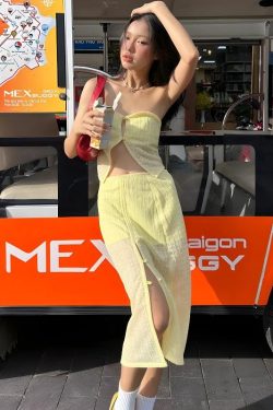 Lemon Strapless Top & Midi Skirt Two Piece Set