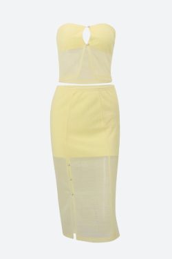 Lemon Strapless Top & Midi Skirt Two Piece Set