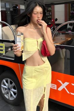 Lemon Strapless Top & Midi Skirt Two Piece Set