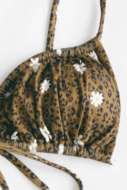 Leopard Daisy Drawstring Bikini Set