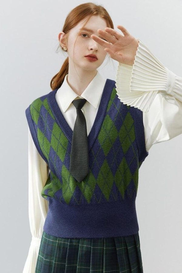 Light Academia Argyle Sweater Vest