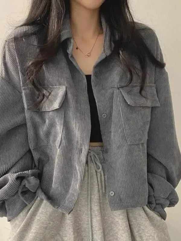 Light Academia Cropped Corduroy Jacket