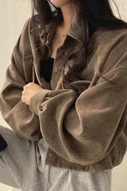 Light Academia Cropped Corduroy Jacket