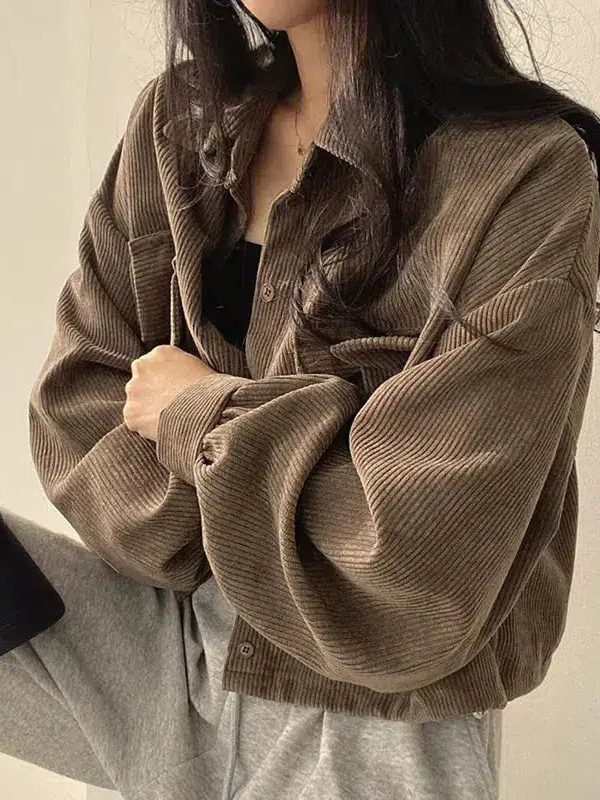 Light Academia Cropped Corduroy Jacket