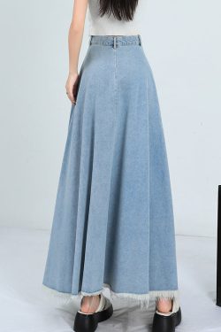 Light Blue Wrinkled Pockets Denim Skirt High Waist