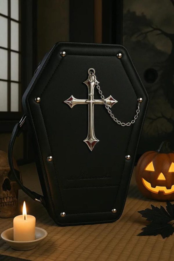 Lolita Coffin Ita Bag – Gothic Rivet Crossbody, Halloween Fashion