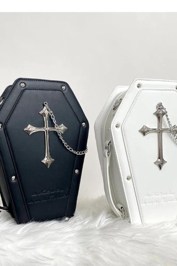 Lolita Coffin Ita Bag – Gothic Rivet Crossbody, Halloween Fashion