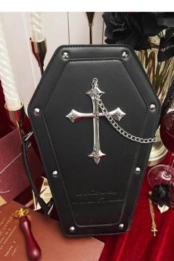 Lolita Coffin Ita Bag – Gothic Rivet Crossbody, Halloween Fashion