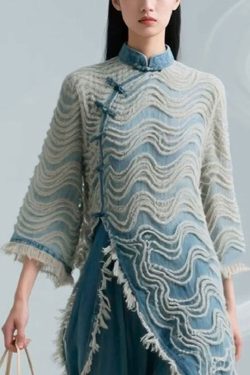 Loose Blue Striped Button Denim Shirts Bracelet Sleeve