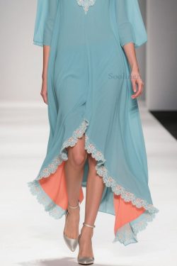 Loose Mint Green Blue Asymmetrical Lace Chiffon Dress Half Sleeve