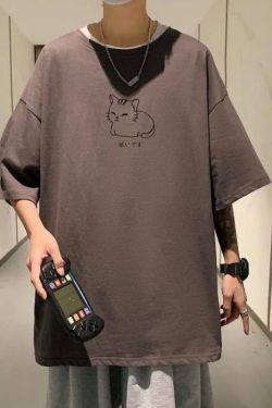 Lying Cat Drop Shoulder Tee