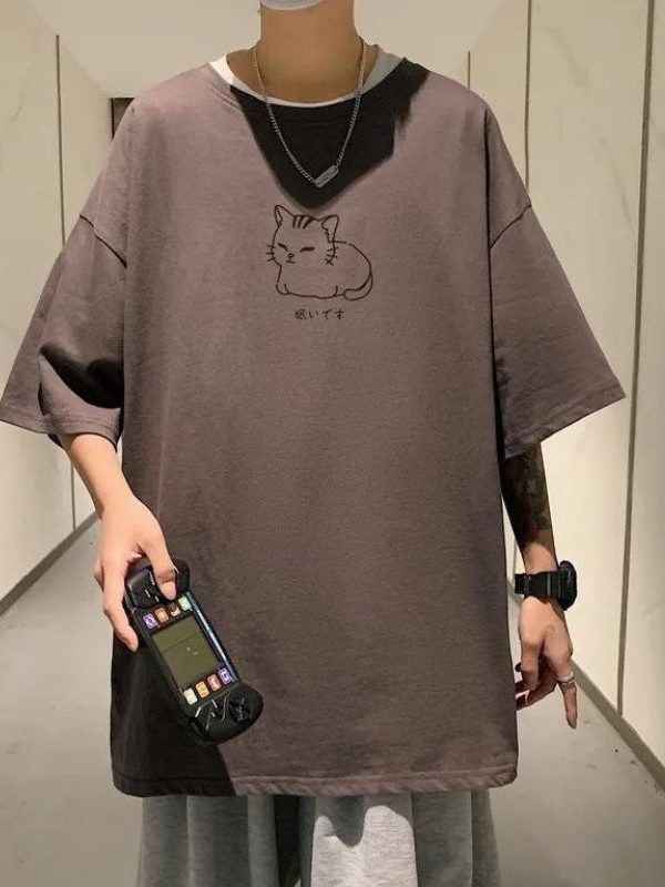 Lying Cat Drop Shoulder Tee