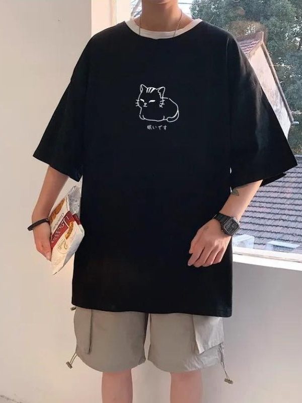 Lying Cat Drop Shoulder Tee