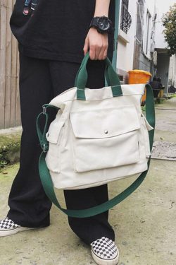 Man White Large Capacity Canvas Messenger Bag