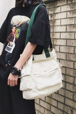 Man White Large Capacity Canvas Messenger Bag