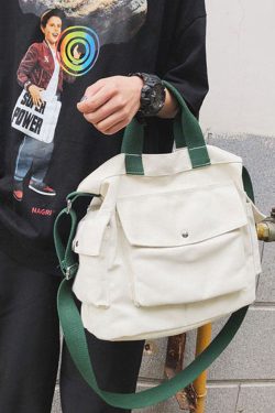 Man White Large Capacity Canvas Messenger Bag