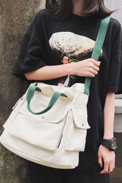 Man White Large Capacity Canvas Messenger Bag