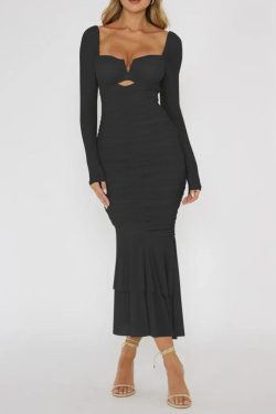 Mesh Ruched Bodycon Midi Dress