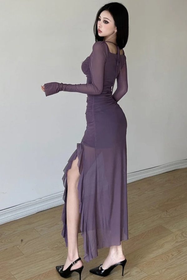 Mesh Split Midi Dress