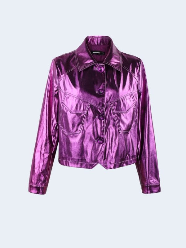 Metallic Fuchsia Faux Leather Jacket