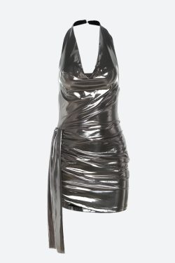 Metallic Halter Neck Mini Dress