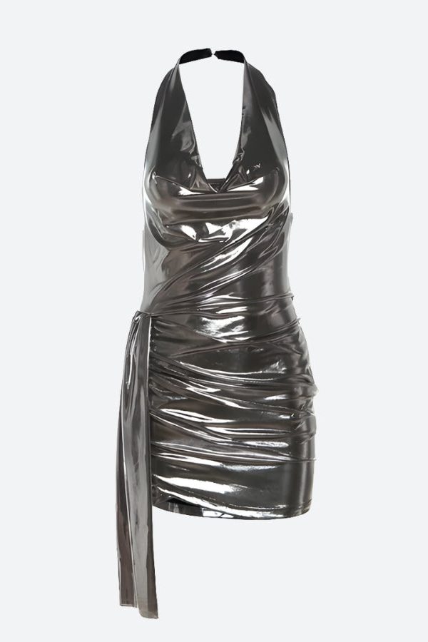 Metallic Halter Neck Mini Dress
