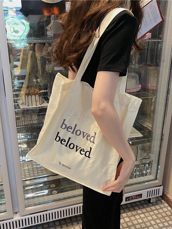 Minimalist Letter Embroidered Canvas Large Capacity Shoulder Bag