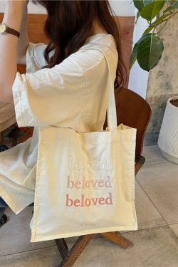 Minimalist Letter Embroidered Canvas Large Capacity Shoulder Bag