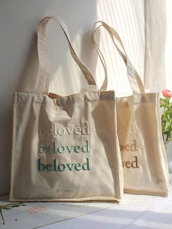 Minimalist Letter Embroidered Canvas Large Capacity Shoulder Bag