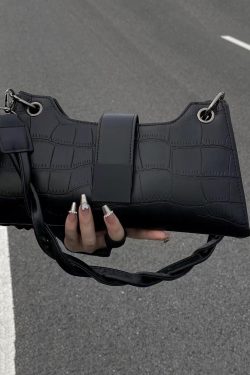 Modern Black Faux Leather Satchel Bag Handbag