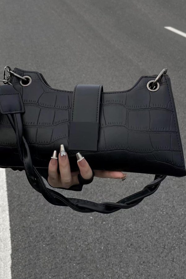 Modern Black Faux Leather Satchel Bag Handbag