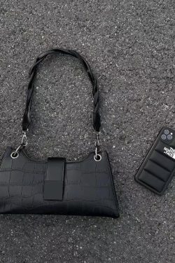 Modern Black Faux Leather Satchel Bag Handbag