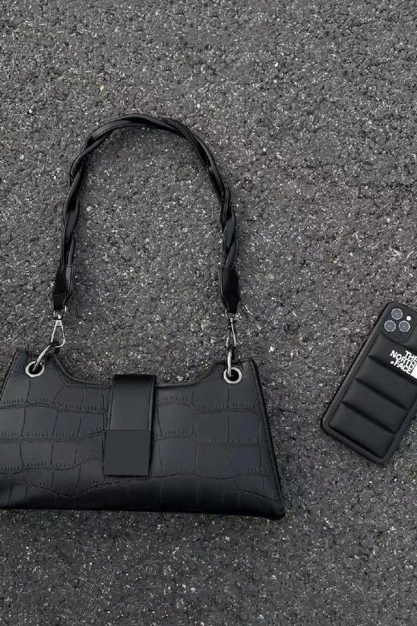 Modern Black Faux Leather Satchel Bag Handbag