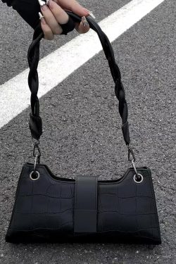 Modern Black Faux Leather Satchel Bag Handbag